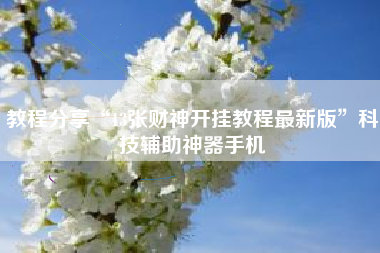 教程分享“13张财神开挂教程最新版”科技辅助神器手机