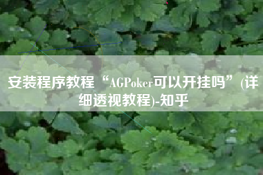 安装程序教程“AGPoker可以开挂吗”(详细透视教程)-知乎