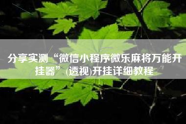 分享实测“微信小程序微乐麻将万能开挂器”(透视)开挂详细教程